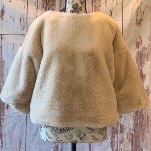 Rugod faux fur beige satin lined pullover jacket top size small to medium NWT